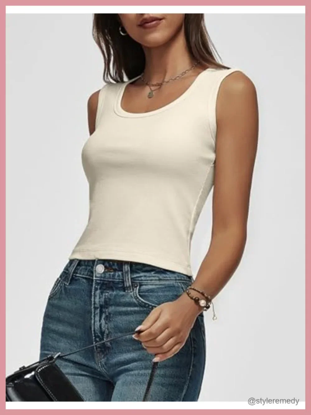 Ribbed Cropped Tank Top Wide Strap Fitted Scoop Neck Sleeveless Camisole